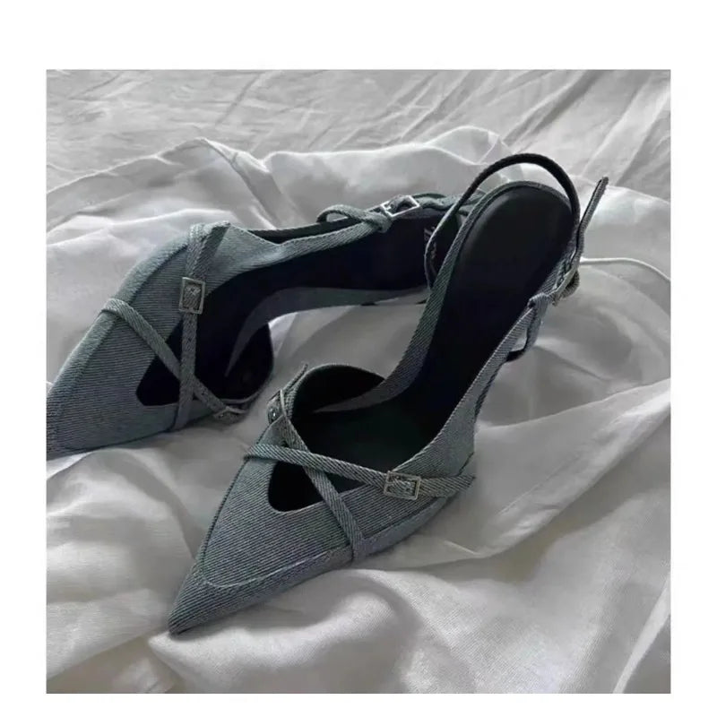 Pixor Newest Fashion Comfortable Women's Jeans Heeled Sandals Pointed High Heel