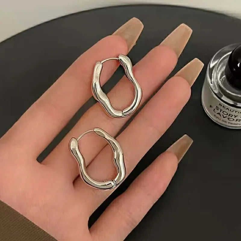 Pixor 2025 New Trendy Metal Geometry Hoop Earring for Women Fashion Design Gold Color