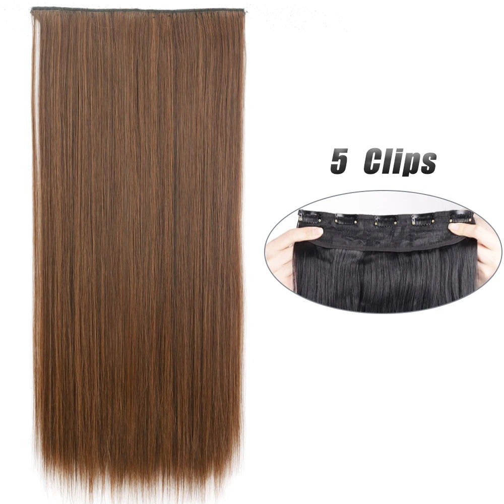 Pixor Synthetic 5 Clip In Hair Extensions Long Straight Hairstyle Hairpiece Black Brown Blonde Fake Hair For Women