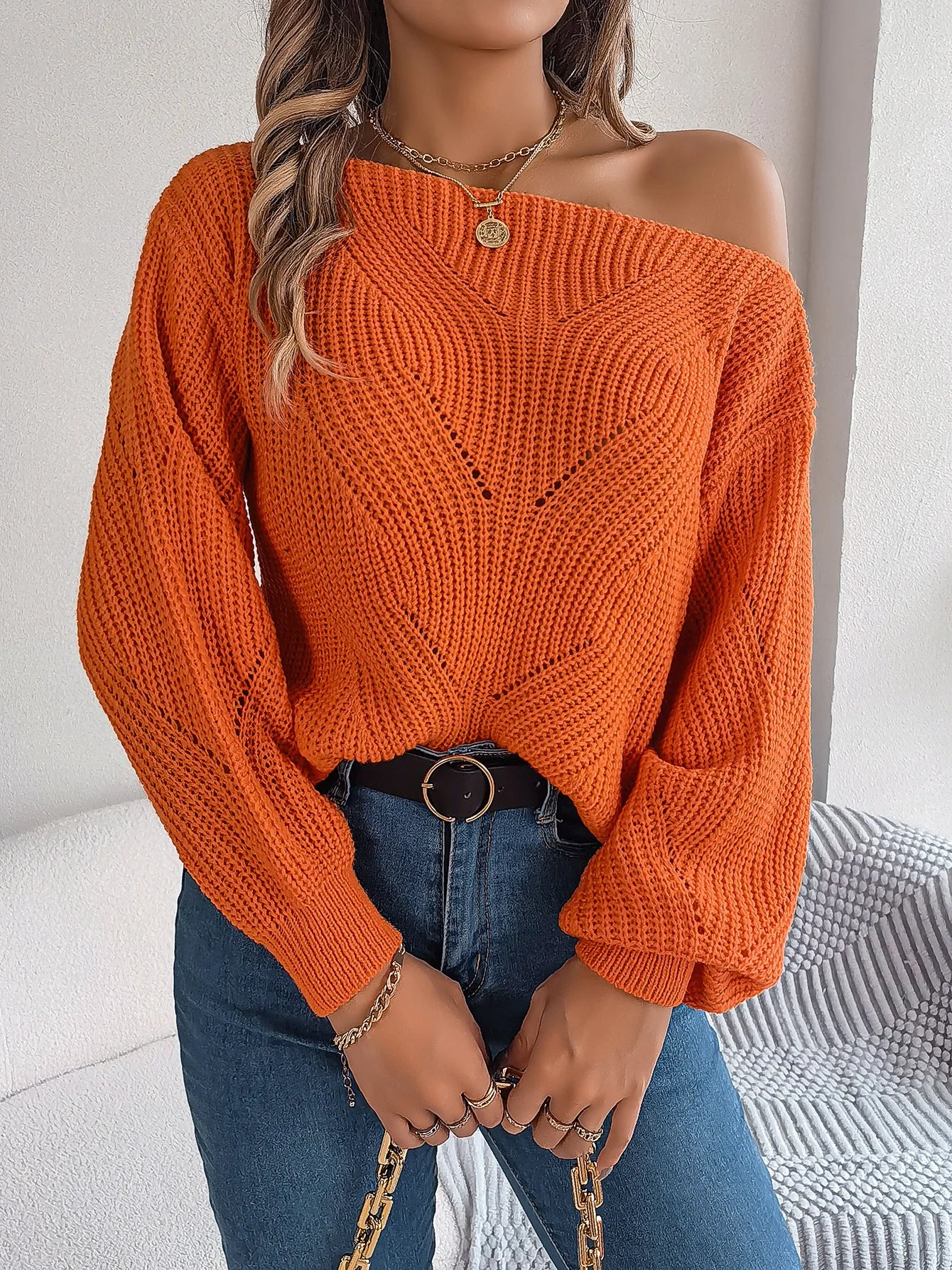 Pixor Autumn And Winter Women's Casual Orange Hollowed Out