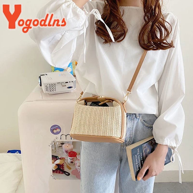 Yogodlns Summer Small Straw Handbag Trendy Shoulder Bag