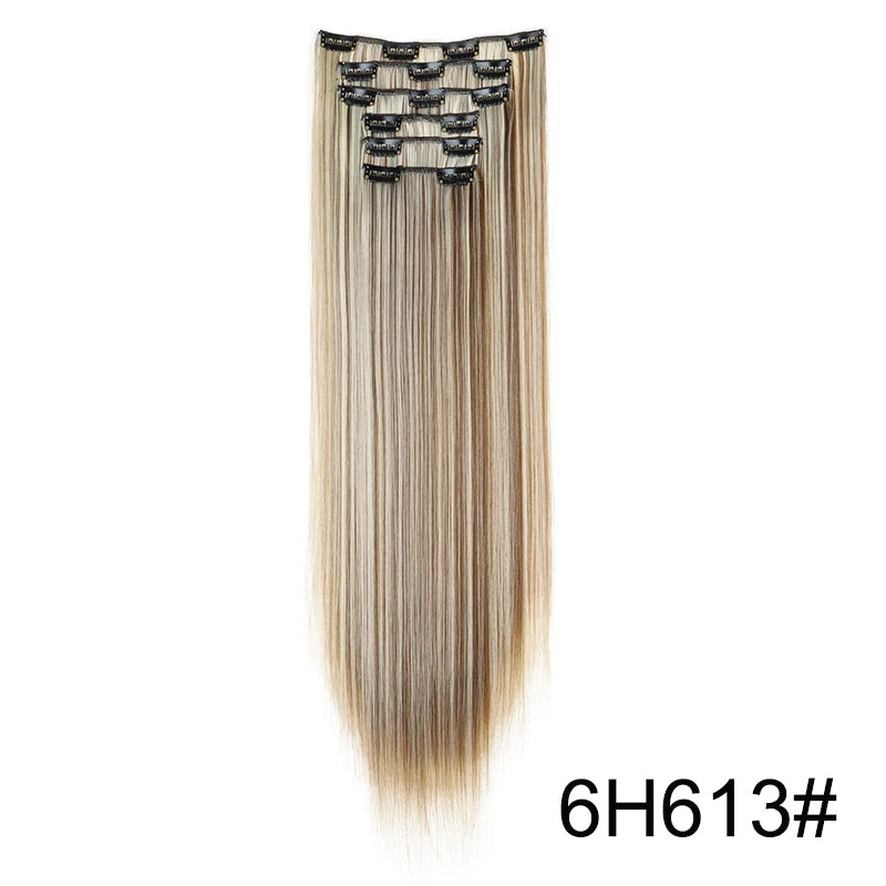 Pixor Synthetic 24Inch 16 Clips in Hair Extensions Long Straight Hairstyle Blonde Black Hairpieces
