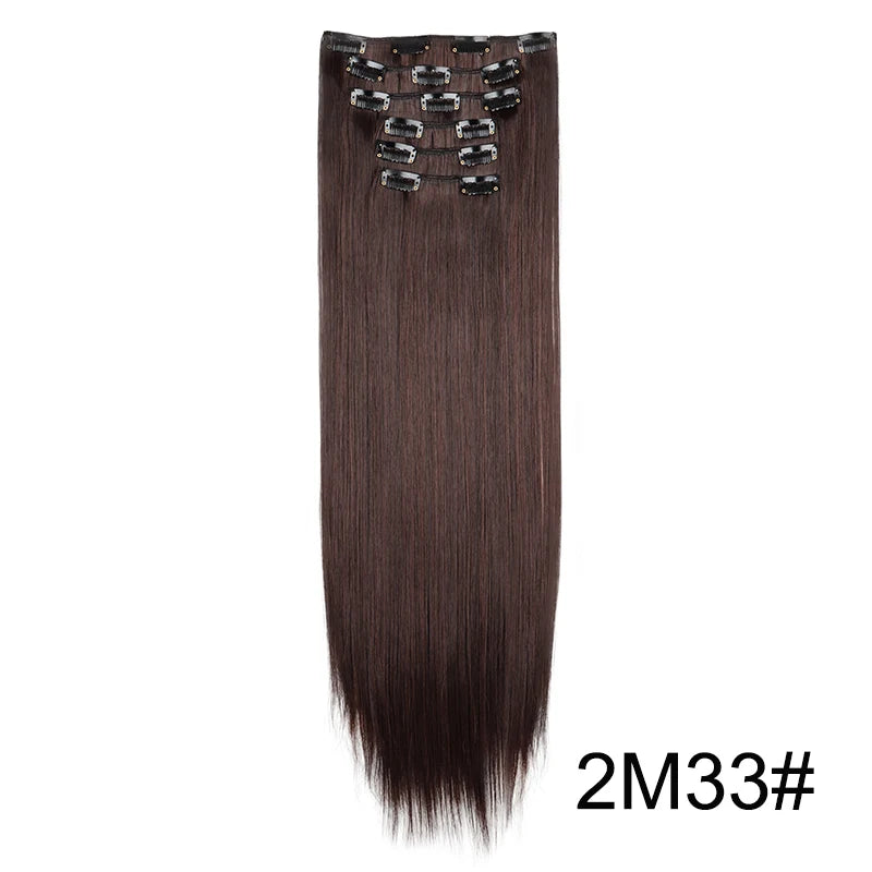 Pixor Synthetic 24Inch 16 Clips in Hair Extensions Long Straight Hairstyle Blonde Black Hairpieces
