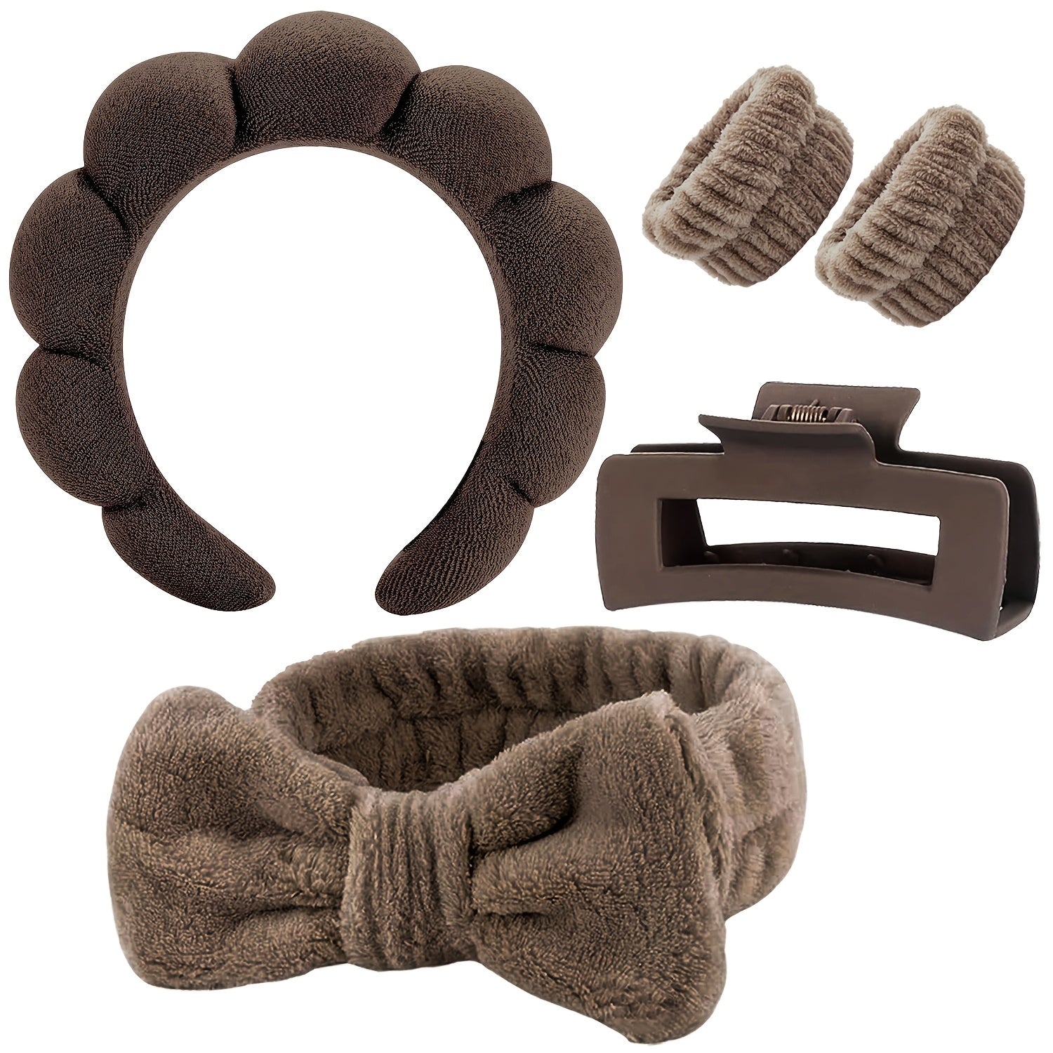 Pixor 5pcs/Set Spa Headband Wristband Set with Hair Claw Clips Skincare Headbands for Washing Face