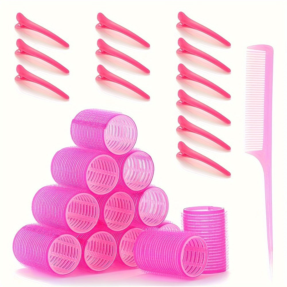 Pixor 25pcs Self-Adhesive Curling Iron and Clip Set, Including 12 Curling Irons and 12 Duckbill Clip Curling Irons And Comb