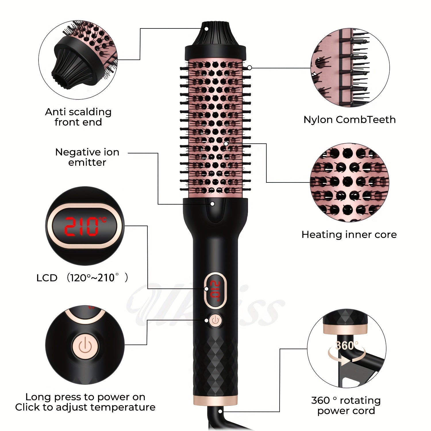 Pixor 3-In-1 Ceramic Hair Curler, Heated Round Brush, All-In-One Thermal Hot Air Brush |Ceramic Brush|