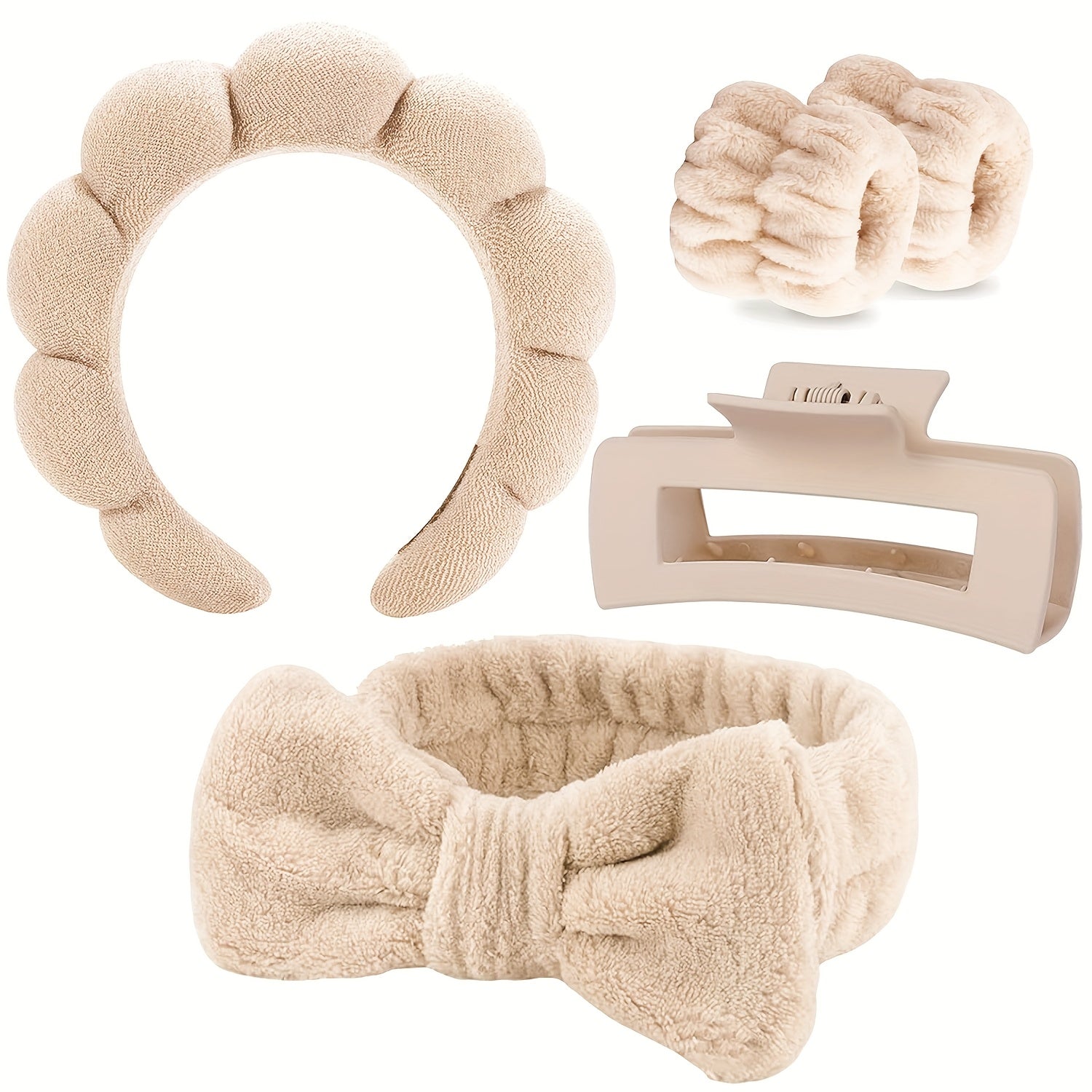 Pixor 5pcs/Set Spa Headband Wristband Set with Hair Claw Clips Skincare Headbands for Washing Face