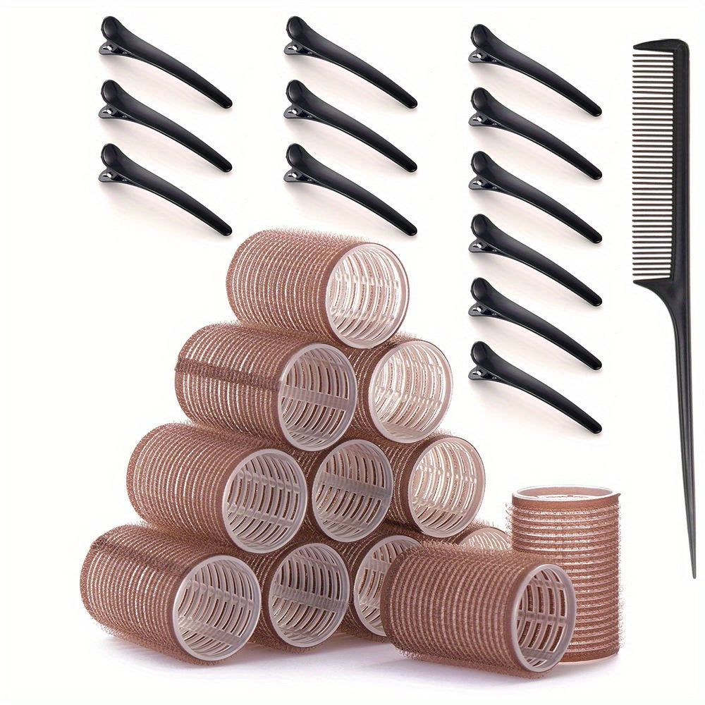 Pixor 25pcs Self-Adhesive Curling Iron and Clip Set, Including 12 Curling Irons and 12 Duckbill Clip Curling Irons And Comb