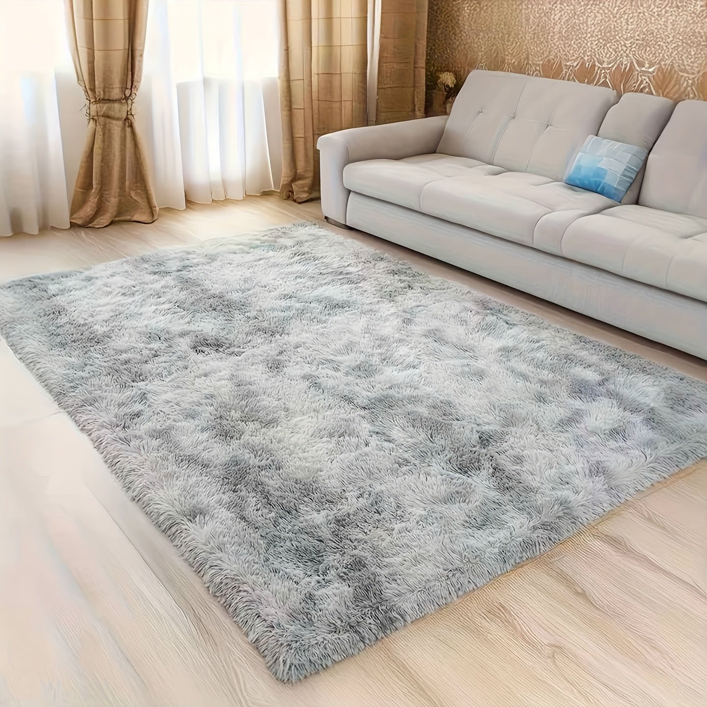 Pixor A Large Area Rug in The Living Room, Featuring a Tie-Dye Design with a Fluffy Texture
