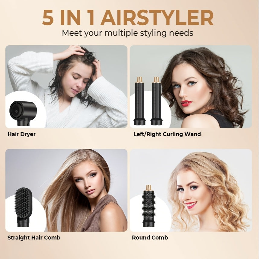 Pixor 5-in-1 Hot Air Styling Set: High-Speed Hair Dryer, Automatic Curling Wand & Straightening Brush