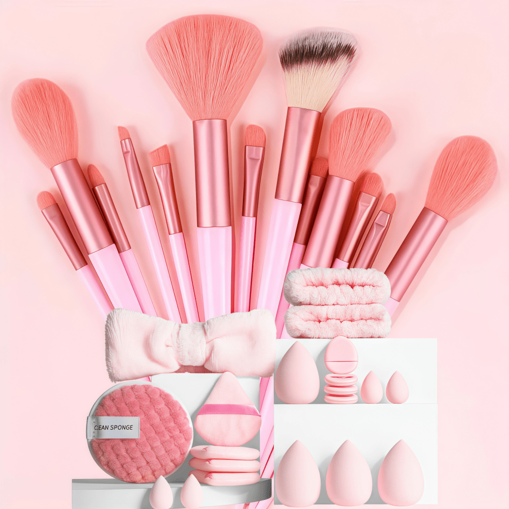 Pixor 33pcs Makeup Brush Set with Soft Nylon Bristles, Beauty Blenders, Puffs & More